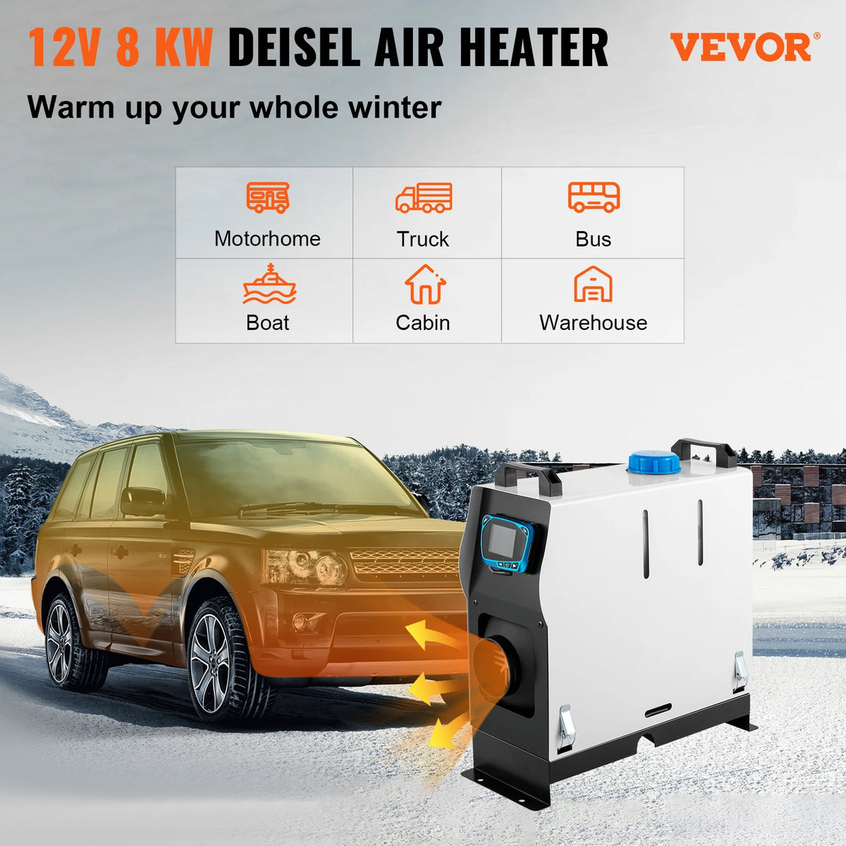 VEVOR Diesel Air Heater 8KW Car Heater 12V Diesel Parking Heater with  LCD Switch Remote Control For Car RV Truck Boat Caravans