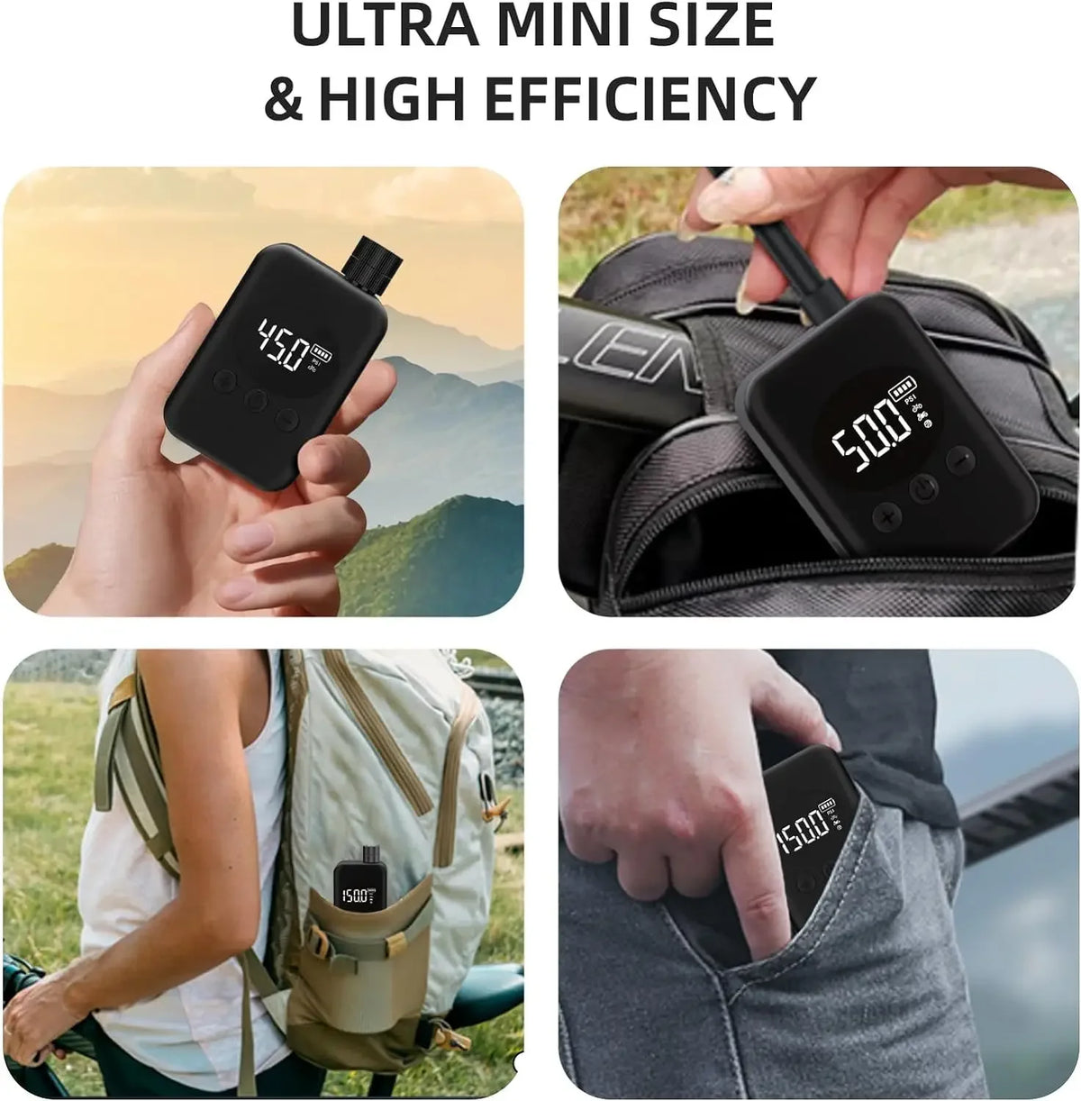 Mini Bike Pump Portable Tire Bicycle Pump, 150PSI Electric Bike Air Pump with Digital Pressure Gauge, Auto Shut-Off with Presta