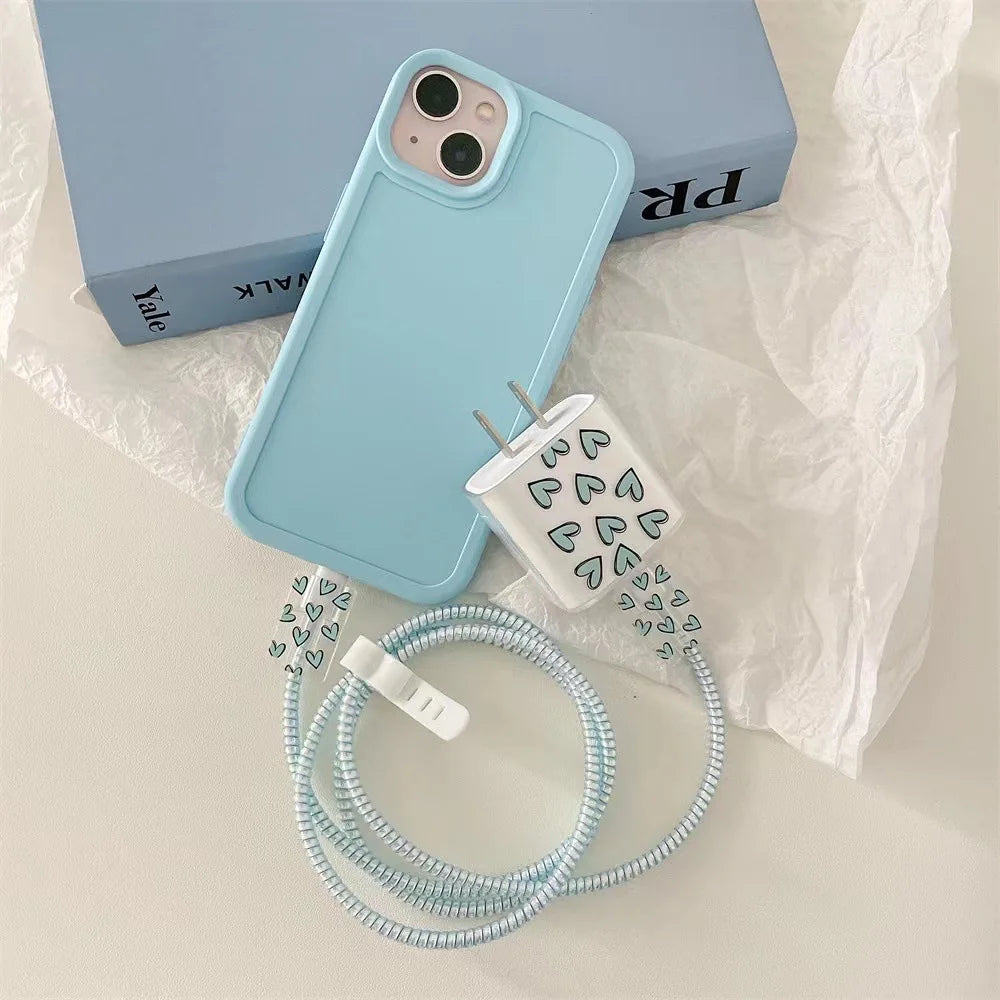 Printing Style Blue Cable Winder Protection For Iphone Apple 11 12 13 Adapter Protector Cover Pink Data Line Protective Shell - Stereotech