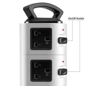 Melery Vertical Power Strip Surge Protector Tower Layer Outlet UK Electric Plug Socket USB Charger 3m Extention Cord Office Home