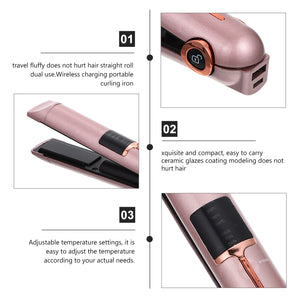 Curling Iron Multifunctional Hair Straightener Straightening Tool Wireless Curler Device Girl Adjustable Temperature Rollers - Stereotech
