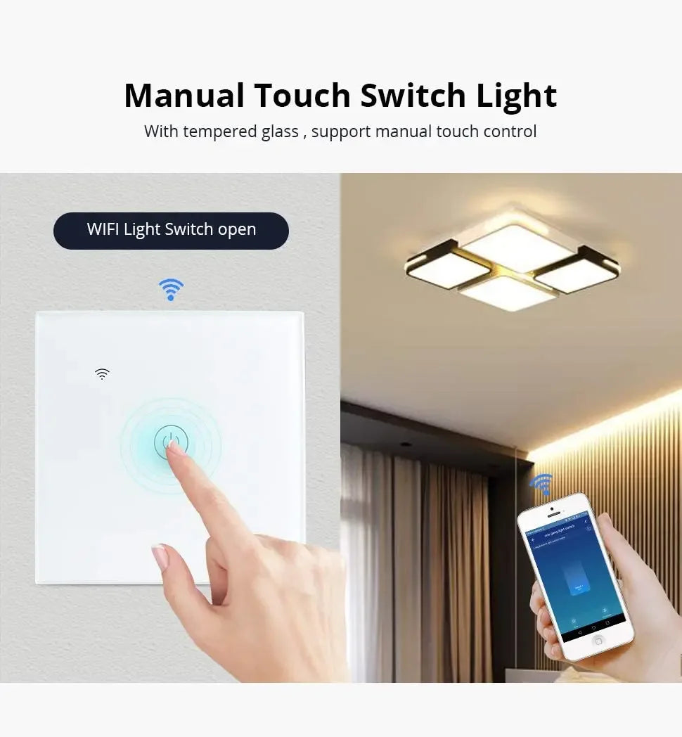Tuya Wifi EU Smart Switches 1/2/3/4Gang Touch Light Switch Wall Sensor 433mhz RF Switches Smart Life for Alexa Google Home Alice - Stereotech