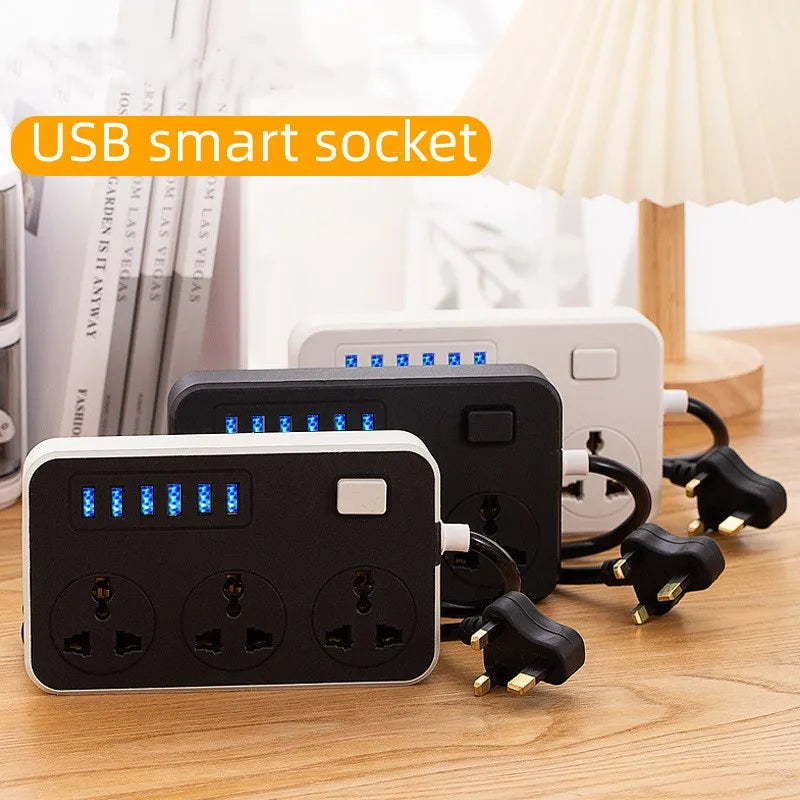 Power Multi Tap Universal Plug EU US UK Outlet Power Strip with 2 m Extension Cord AC Type C USB Port Charge Electrical Socket