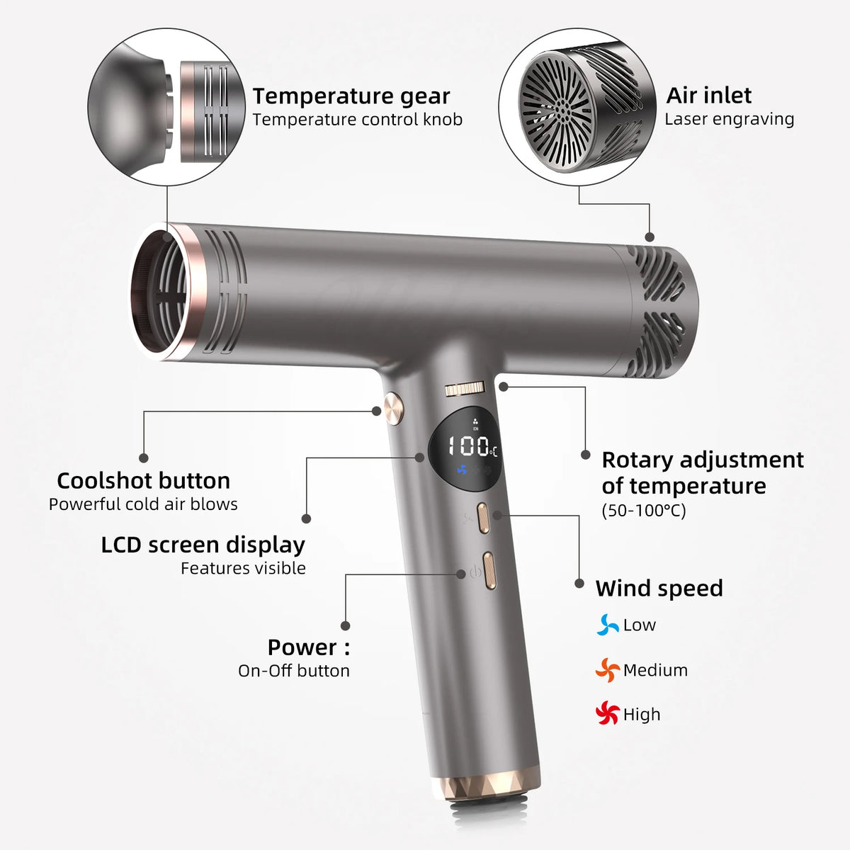 Professional High Speed Hair Dryer Curler Fast Dry With Hair Curling Nozzle Styling 110000rpm Hair Dryer Negative Ion High Speed