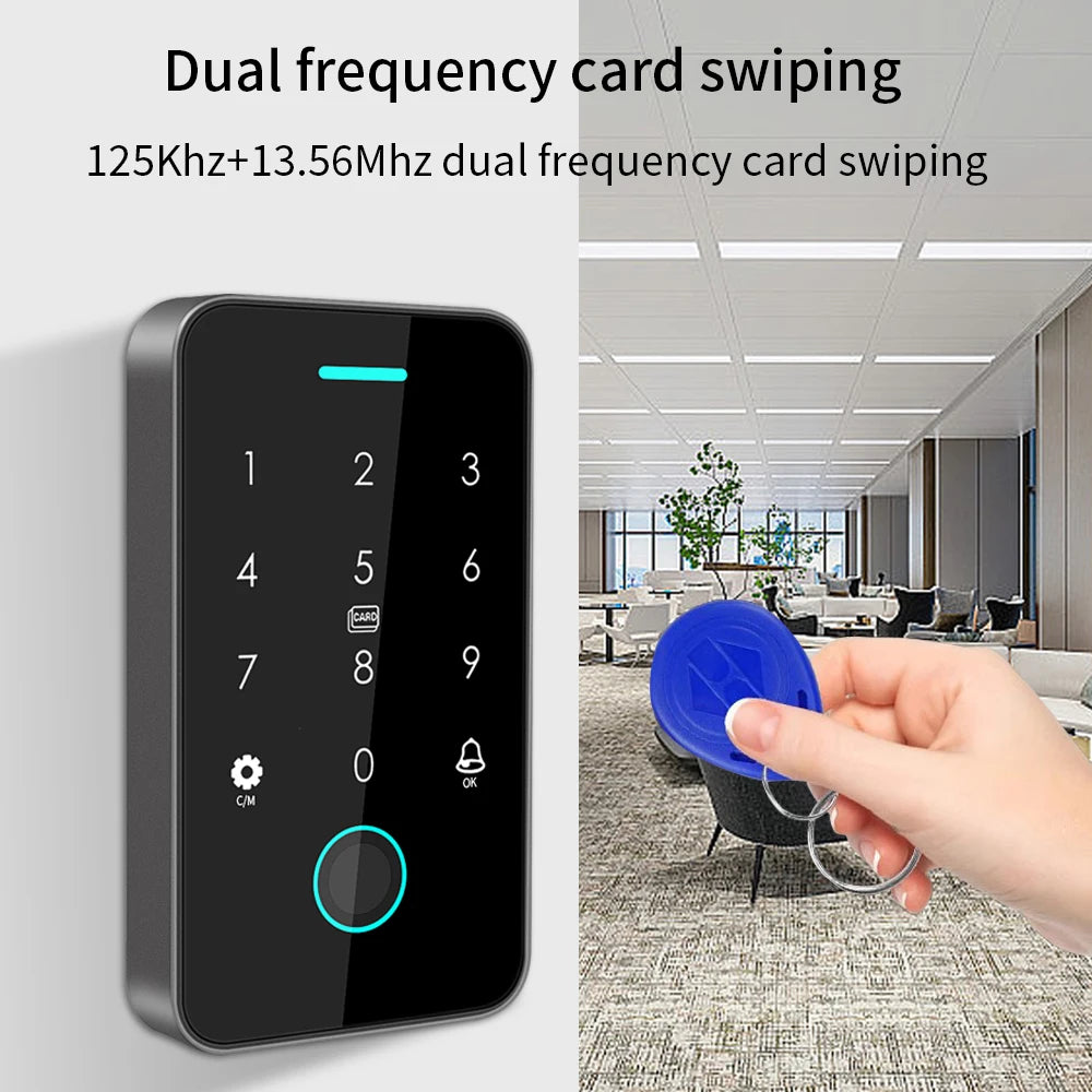 NFC Bluetooth Tuya APP Backlight Touch 13.56Mhz RFID Card Access Control Keypad Door Lock Opener WG Output IP66 Watreproof