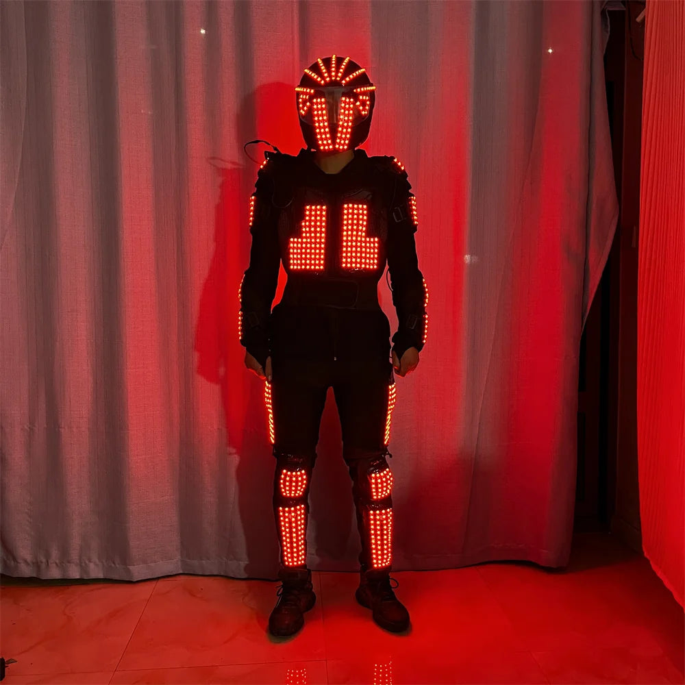 Cool RGB Full Color LED Robot Suits Luminous Helmet Costume David illuminated kryoman led stilts Laserman Stage Show Jacket