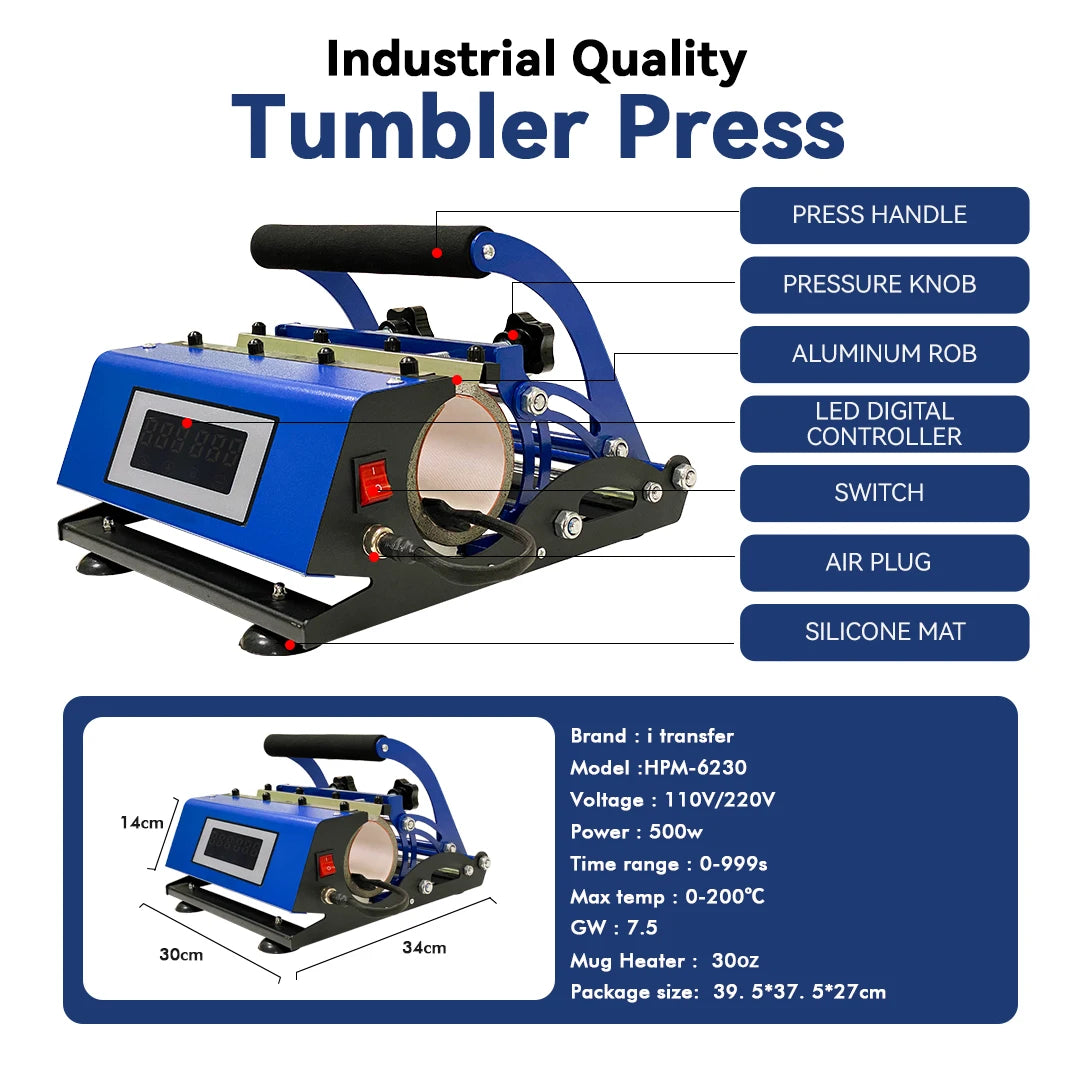 Tumbler Mug Heat Press Machine 11oz-30oz Touchscreen Sublimation Straight Blank Skinny Tumbler Glass Transfer Auto Print Machine - Stereotech