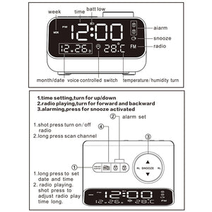 Led Digital Alarm Clock Fm Radio Dimming Rechargeable Temperature Humidity Meter With Snooze Function Watch Table Clock Decor