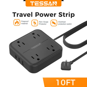 TESSAN Ultra Thin Flat Power Strip Plug with 8 Outlets 3 USB Multi Outlet Surge Protector with 5FT 10FT Extension Cable
