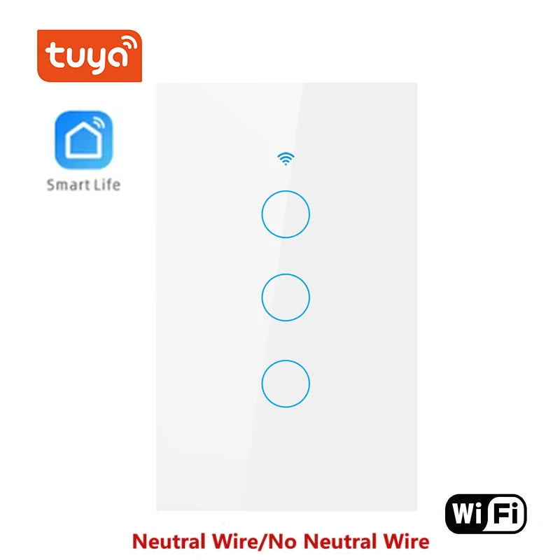 Tuya Smart Switches US Neutral Wire/No Neutral Wire Required Light WiFi Touch Switch 1/2/3/4 Gang Via Alexa Google Home Alice