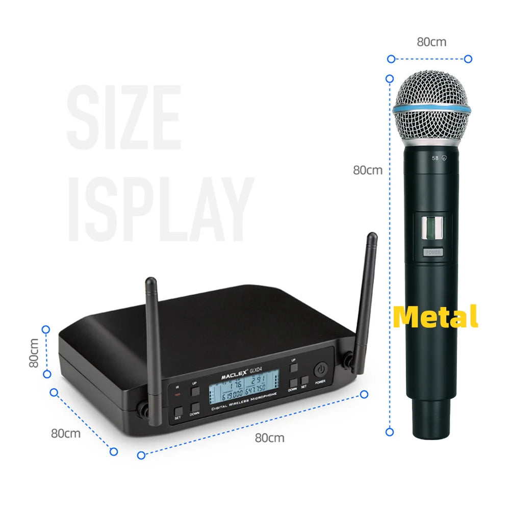 Maclex GLXD4 wireless microphone 2 channel UHF professional performance host live broadcast metal handheld microphone