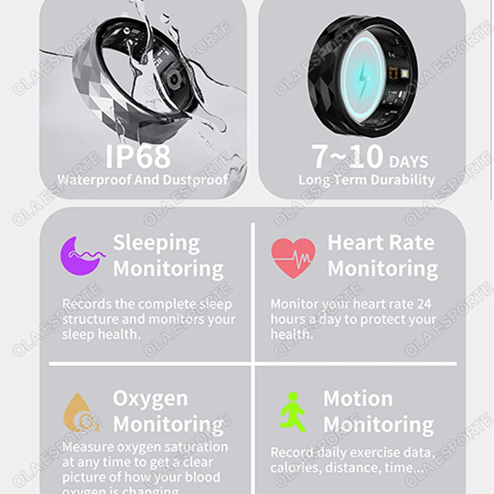 2024 New Smart Ring Men Blood Oxygen Heart Rate Sleep Monitor IP68&amp;3ATM Waterproof Intelligent Health Ring Women For Android IOS