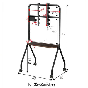 MOMO Floor Standing TV Support Shelf Removable With Wheels 32-75 Inches TV Cart All-in-one TV Shelf Mute Wheels