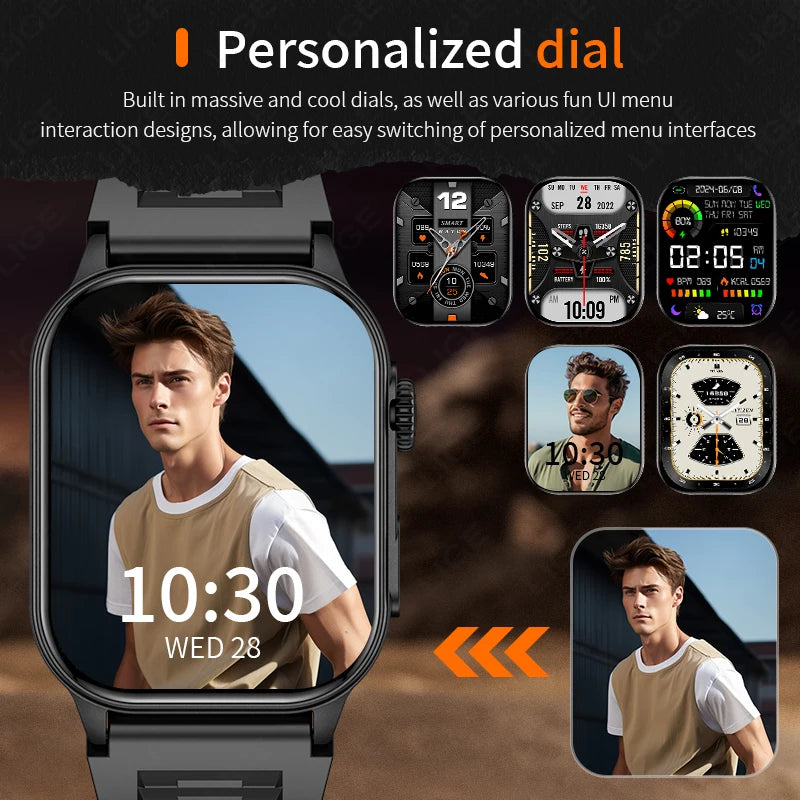 LIGE New Men Smart Watch Flashlight 2.01&quot; HD Large Screen AI Voice Bluetooth Call Sport Watches Health Monitor Smartwatch Women