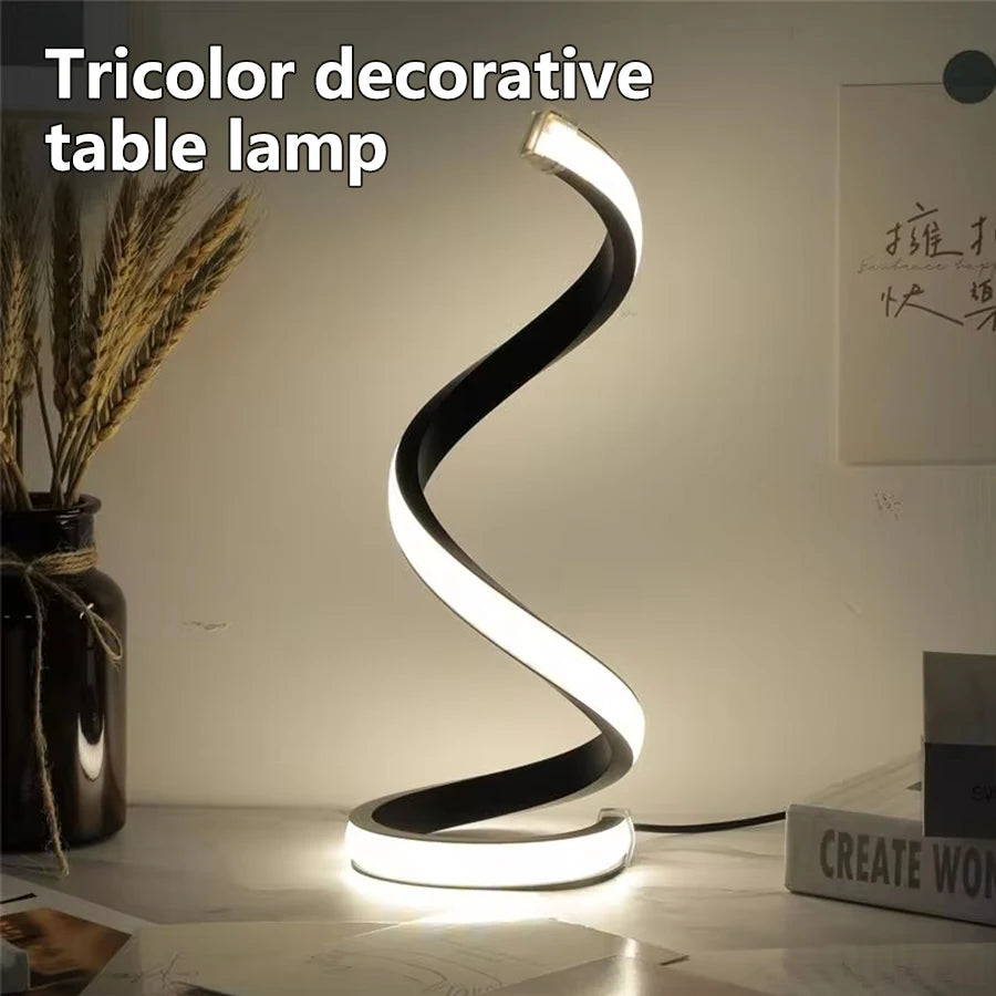 Modern Spiral Table LED Night Light Dimmable Desk Lamp Living Room Nightstand Lamp Bedside Table Study Office Bedroom Decoration