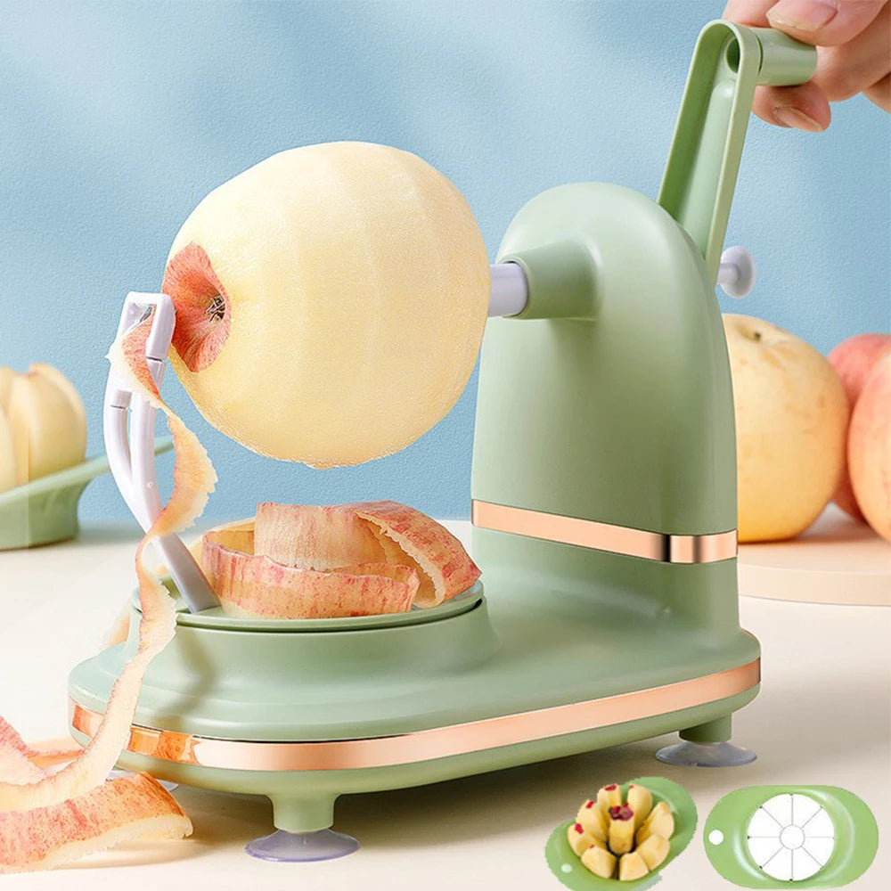 Multifunctional Kitchen Peeler Hand-cranked Manual Fruit Peeler Apple Pear Slicing Tool With Fruit Divider And Spare Blades - Stereotech