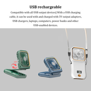 Portable Neck Fan USB Rechargeable Cooling Fan Digital Display Mini Ventilador Folding Hanging Neck Cooler Mute Neckband Fan - Stereotech