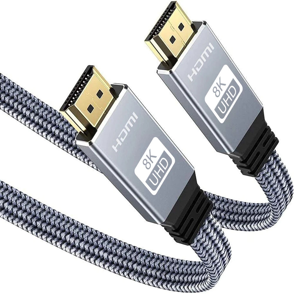 8K HDMI Flat Cable 48Gbps High Speed 8K60 4K120 144Hz Braided HDMI 2.1 Cord 3D eARC HDCP 2.2&amp;2.3 Compatible with Roku TV/PS5