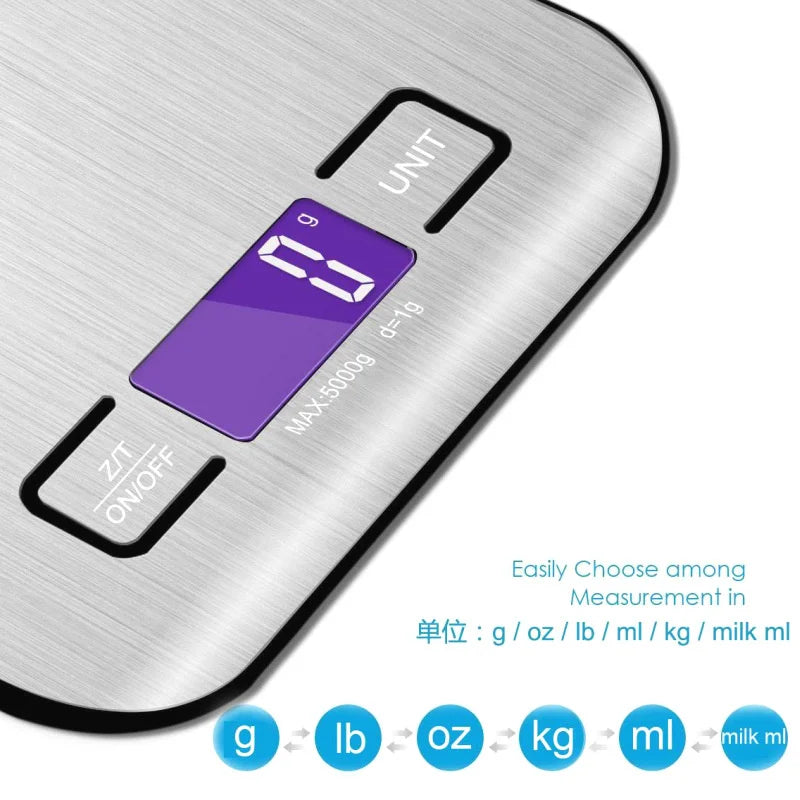 Digital Kitchen Scale 5kg/10kg Stainless Steel Panel USB Charg Precise Small Platform Scale Portable Multifunction LCD Display - Stereotech