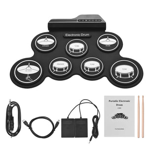 9 Drum Pads Electronic Drum Set with Drum Sticks/Pedals USB Roll Up Drum Set Headphone Jack Great Holiday/Birthday Gift for Kids