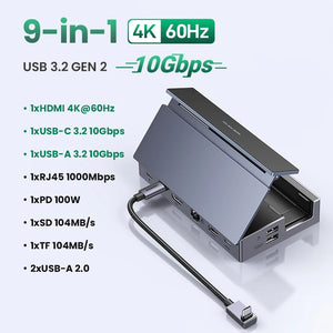 UGREEN Steam Deck Dock 4K60Hz 9 Ports RJ45 PD100W USB C HUB Compatible with Steam Deck ROG Ally LEGION Go iPhone 15 Pro/Pro Max