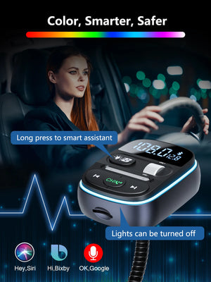LENCENT Bluetooth 5.0 FM Transmitter Car Adapter with PD 30W & QC3.0 Fast Charger Hi-Fi Music Clear Calling Adapter Car K