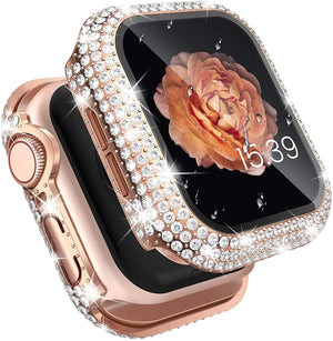 Diamond Watch Case Built-in Tempered Glass for Apple Watch 9 41mm 45mm 38mm 40mm 42mm 44mm iWatch Series 8 7 6 SE 5 4 3 Cover - Stereotech