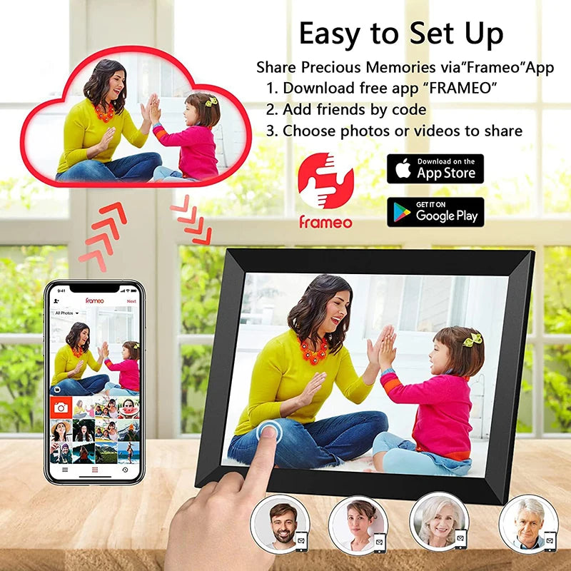 WiFi Frameo Digital Picture Frame 10.1 Inch Smart Digital Photo Frame 1280x800 IPS HD Touch Screen 32GB Memory Electronic Frame