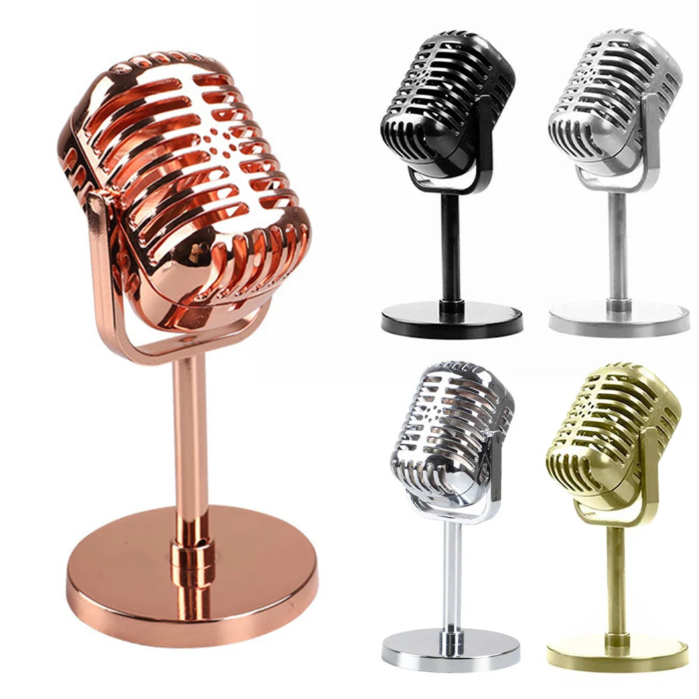 Simulation Props Retro Dynamic Vocal Microphone Vintage Wireless Mini Mic Universal Stand For Stage Live Performance Karaoke - Stereotech