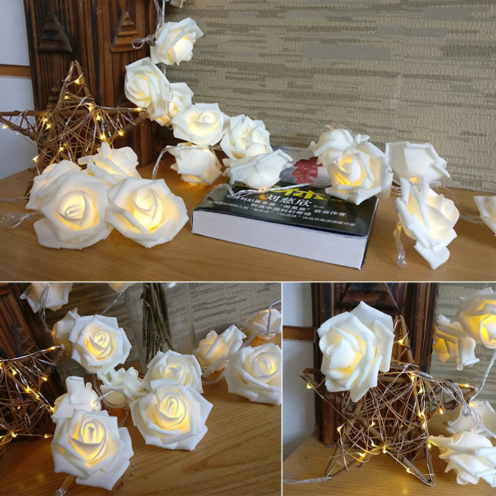 1.5/3m LED Rose Flower String Lights Battery Garland Artificial Bouquet Foam Fairy Lights For Valentine&#39;s Day Wedding Decoration