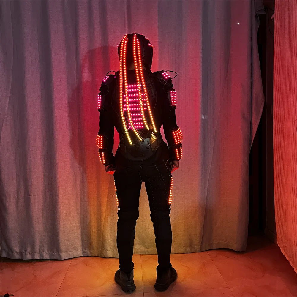 Cool RGB Full Color LED Robot Suits Luminous Helmet Costume David illuminated kryoman led stilts Laserman Stage Show Jacket
