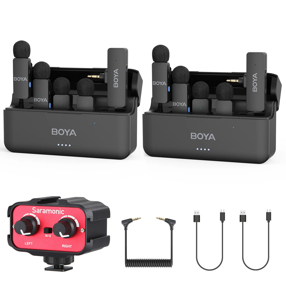 BOYA BY-V4 Four-channel Wireless Lavalier Microphone for iPhone 15 Series Type C Smartphone Lapel Mic for Youtube Recording Vlog