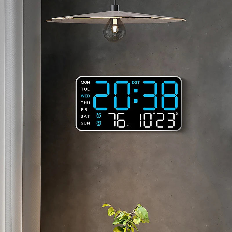 Digital Wall Clock Temperature Date Week Display Dual Alarm Clock Voice Control 5 Levels of Brightness Adjustment Table Clock
