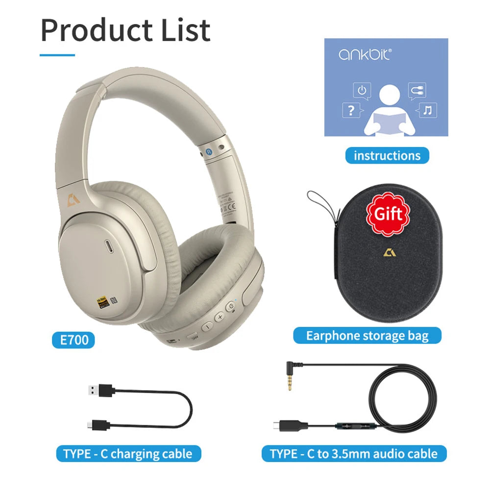 1Mii E700 Wireless Bluetooth Headphones LDAC Lossless Hi-Res Sound,ANC Active Noise Reduction ,HIFI Stereo Gaming Headset,65H