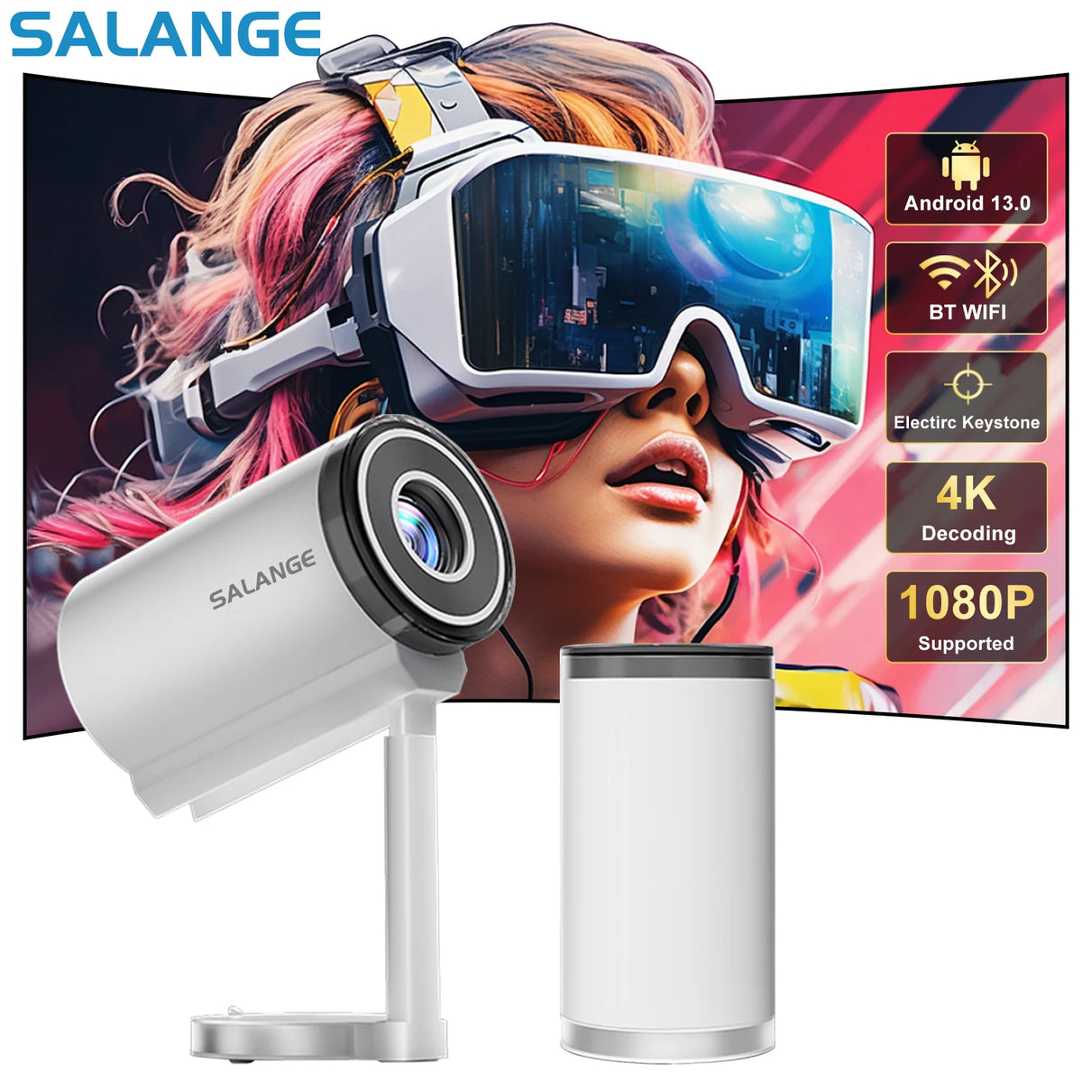 Salange X5 Projector Native 1080P HD 4K Android WiFi Bluetooth 3D Surround Sound Outdoor Office Home Theater Video Game Console