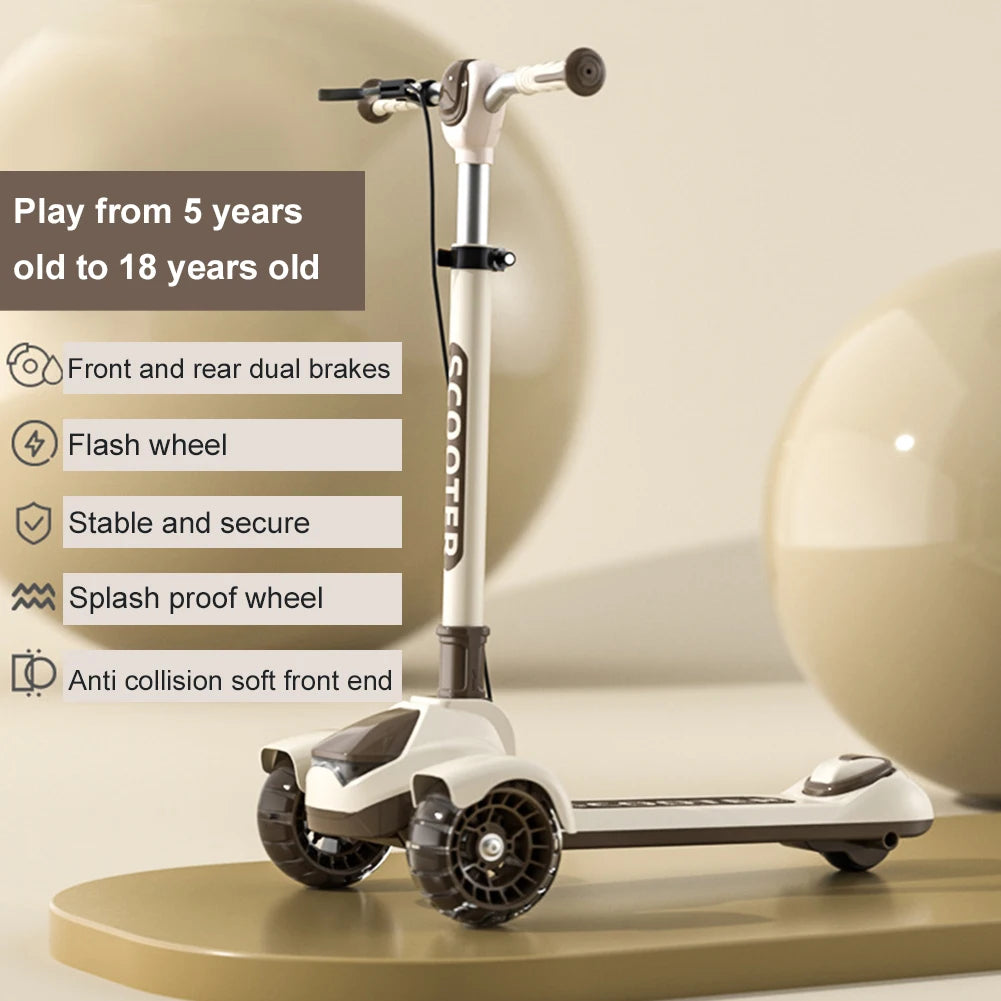 Outdoor Child&#39;s Kickboard Foldable Kick Scooter Flash Wheels Adult Kids Electric Scooter 3 Wheel Handbrake for 5-18 Years Old