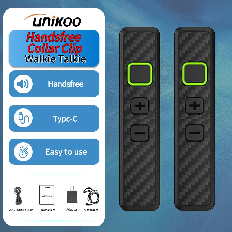 UNIKOO UK20 Mini Collar Clip Walkie Talkies  Portable Long Range  Two Way Radio Handsfree Communication Set  with Earphone
