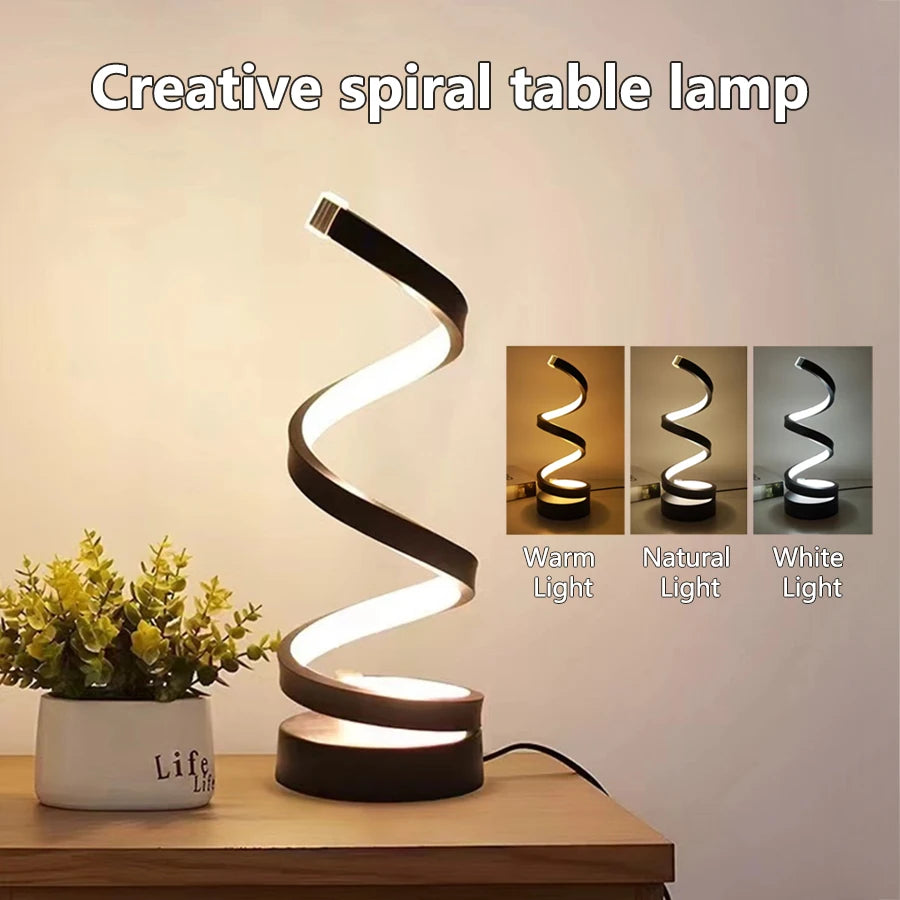 Modern Spiral Table LED Night Light Dimmable Desk Lamp Living Room Nightstand Lamp Bedside Table Study Office Bedroom Decoration