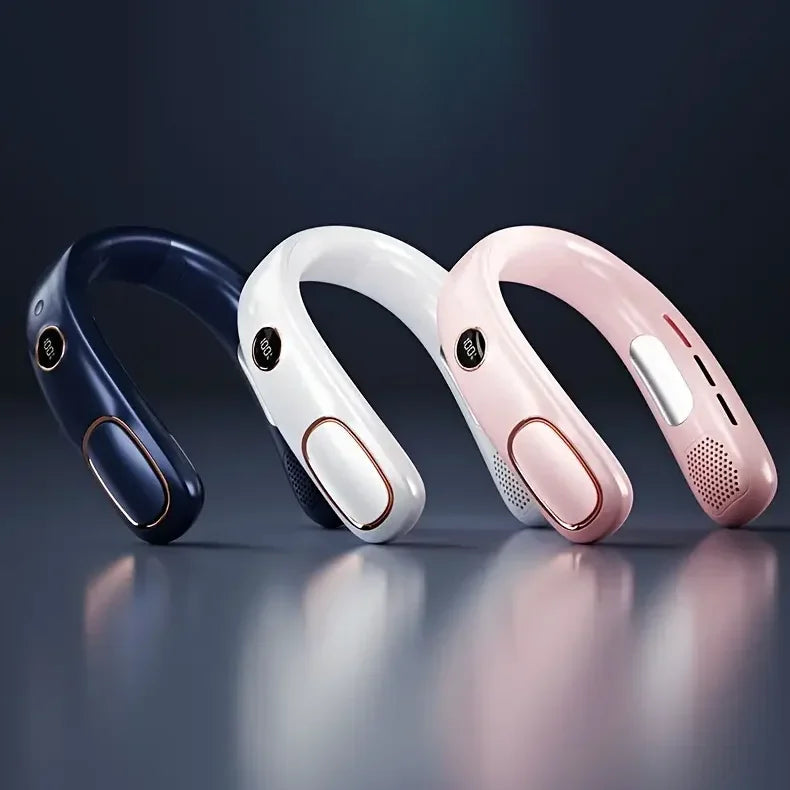 2024 New 4000mAh Rechargeable Hanging Neck Fan Mini Air Conditioner Portable Fan Wearable Bladeless Fan with 5 Gears LED Screen - Stereotech