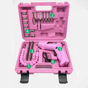 Full Pink Electric Screwdriver Alloy Steel Bit Battery Fast Charging DIY Handicrafts Repair Power Tools Set For Women Girls Gift