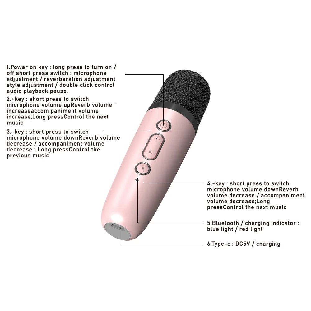 Basix Karaoke Machine Portable Bluetooth 5.0 Speaker System with 1-2 Wireless Microphones Home Family Singing Children&#39;s Gifts