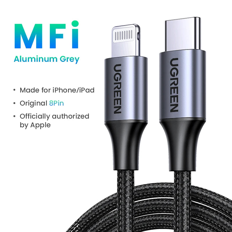 UGREEN MFi 20W PD USB C to Lightning Cable for iPhone 14 13 12 11 Fast Charging for Apple iPad Phone Charger 25cm 50cm 2m short