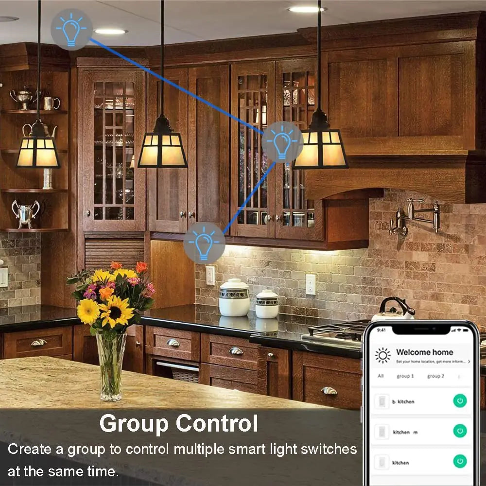 WiFi Smart Switch EU Neutral Wire/No Neutral Wire Touch Light Switch Works with Alexa Google Home Alice 1/2/3/4 Gang Smart Home