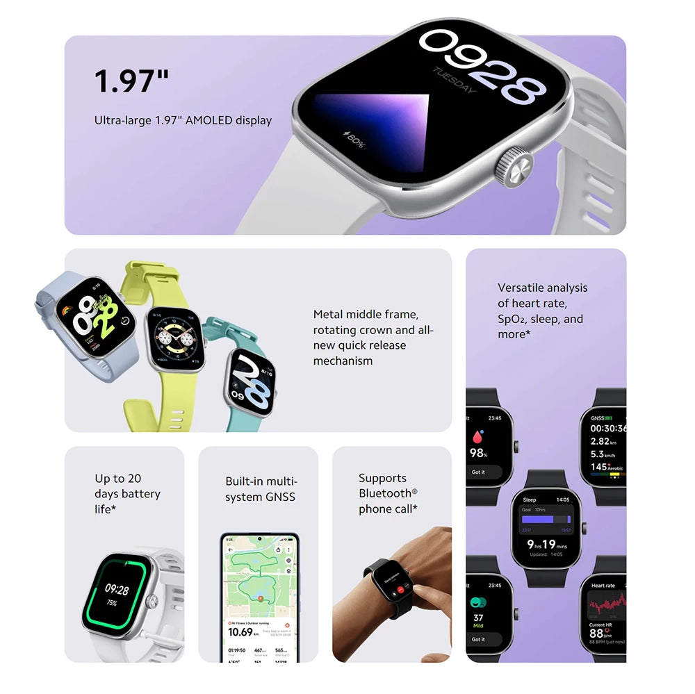 Global Version Redmi Watch 4 Ultra Large 1.97&#39;&#39; AMOLED Display GPS GNSS Smartwatch Bluetooth Phone Call Smart Sleep Monitoring