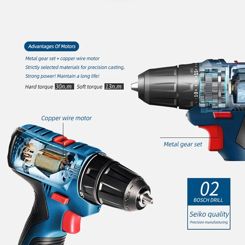 Bosch GSR 120-LI Wireless Drill 12V Electric Drill Household Cordless Electric Screwdriver Bosch Power Tools (Bare Metal)