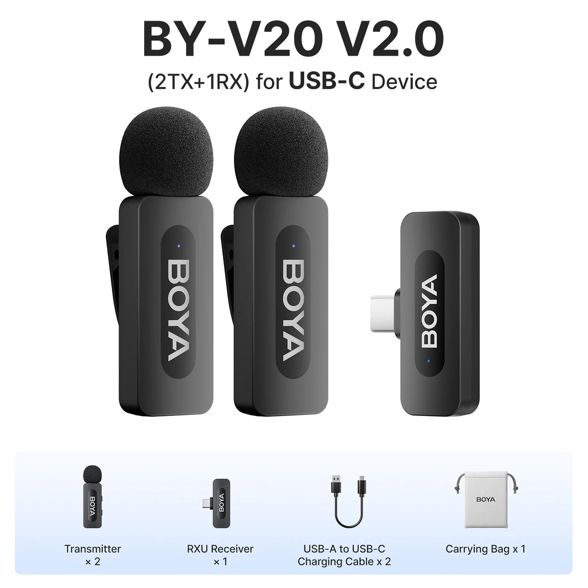 BOYA BY-V3 Wireless Lavalier Lapel Mirophone Noise-cancelling Rechargeable Mic for iPhone Android Camera Live Streaming Vlogging