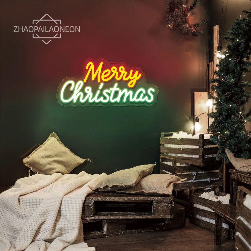 Happy New Year Neon Lights Christmas Decoration 2025 Merry Christmas Home Decoration Bedroom Neon Led Sign  Wall Decor Wedding