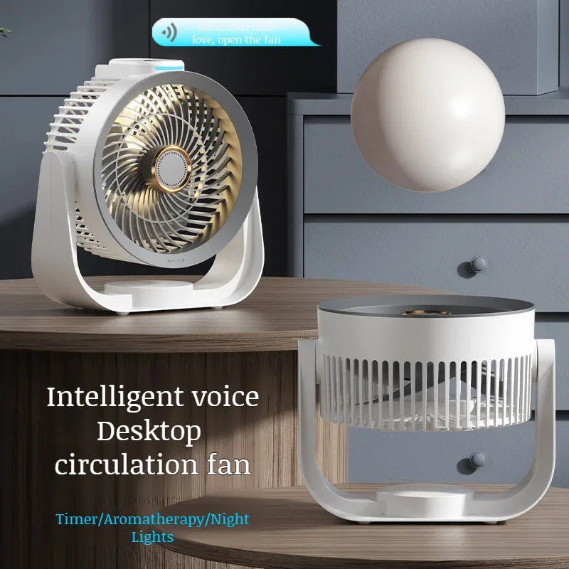 Portable Desktop Fan with Night Light and Voice Control - Stereotech