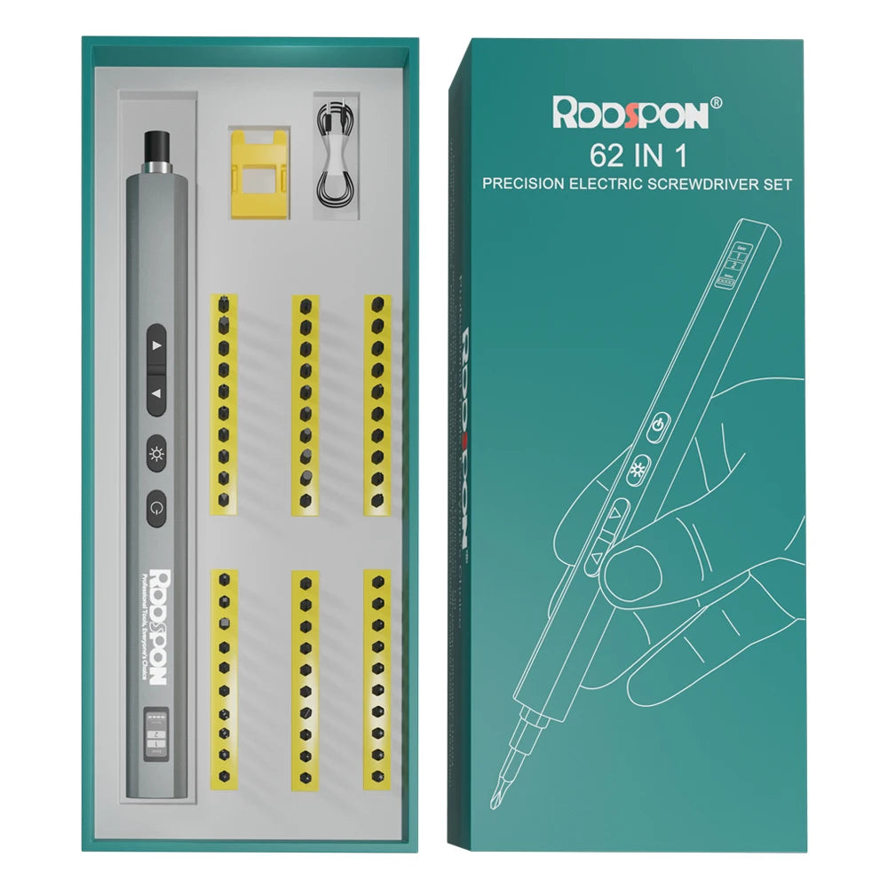 RDDSPON 62/26Pcs Professional Precision Electric Screwdriver Magnetic Set Adjustable Torque Rechargeable for Smart Home Repair