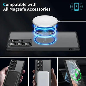 Luxury Frosted Magnetic Case for Samsung Galaxy S24 Ultra S24 S23 S22 S21 Ultra Plus FE A54 A53 5G Wireless Charge Matte Cover